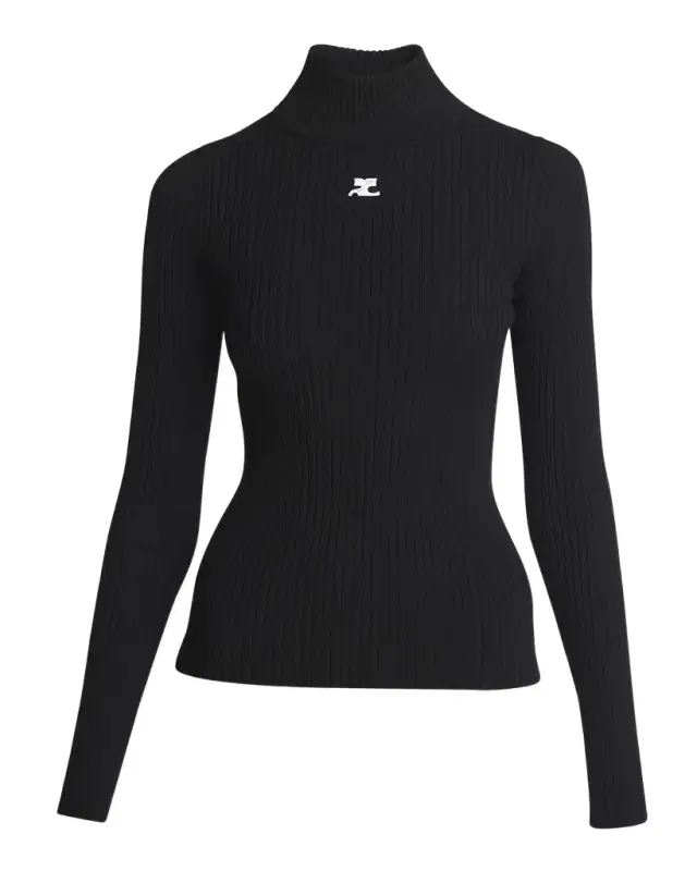 Courreges Turtleneck Long-Sleeve Rib Sweater