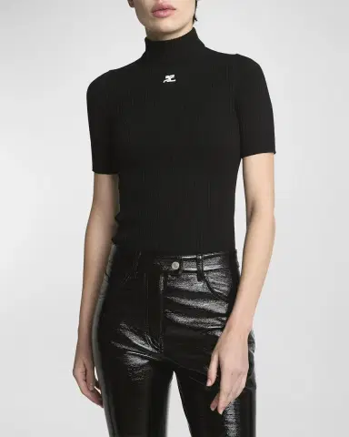 Courrèges Mock-Neck Short-Sleeve Rib Pullover | Thumbnail 2 Courrèges Mock-Neck Short-Sleeve Rib Pullover | Thumbnail 2