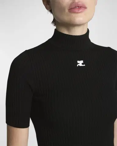 Courrèges Mock-Neck Short-Sleeve Rib Pullover | Thumbnail 5 Courrèges Mock-Neck Short-Sleeve Rib Pullover | Thumbnail 5