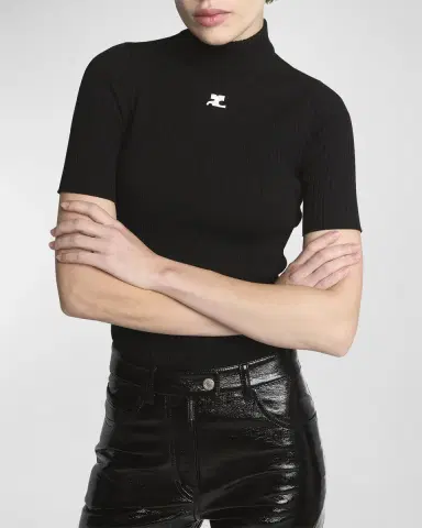 Courrèges Mock-Neck Short-Sleeve Rib Pullover | Thumbnail 7 Courrèges Mock-Neck Short-Sleeve Rib Pullover | Thumbnail 7