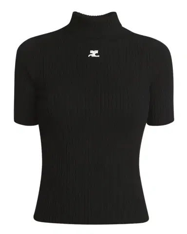 Courrèges Mock-Neck Short-Sleeve Rib Pullover | Thumbnail 1 Courrèges Mock-Neck Short-Sleeve Rib Pullover | Thumbnail 1
