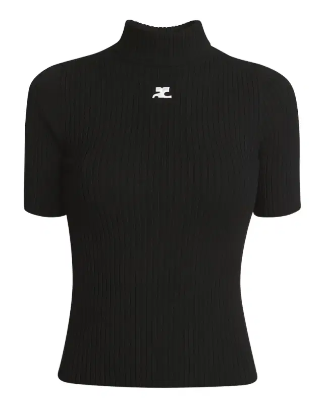 Mock-Neck Short-Sleeve Rib Pullover