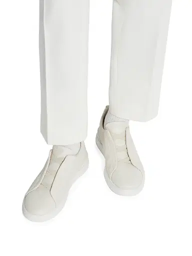 ZEGNA Men's Deerskin Triple Stitch Sneakers - Off White | Thumbnail 2