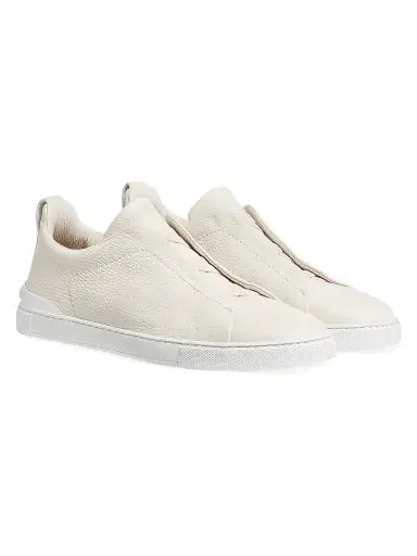 ZEGNA Men's Deerskin Triple Stitch Sneakers - Off White | Thumbnail 3