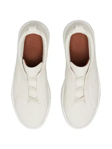 ZEGNA Men's Deerskin Triple Stitch Sneakers - Off White | Thumbnail 4