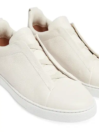 ZEGNA Men's Deerskin Triple Stitch Sneakers - Off White | Thumbnail 5