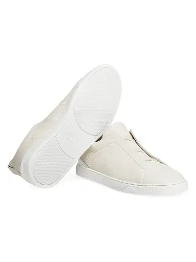 ZEGNA Men's Deerskin Triple Stitch Sneakers - Off White | Thumbnail 6