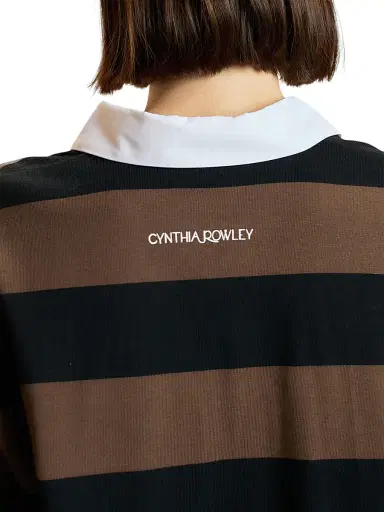 CYNTHIA ROWLEY Women's Ardie Striped Cotton Rugby Shirt - Black - Size Large | Thumbnail 3