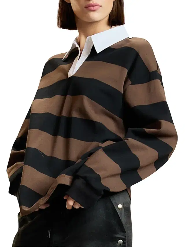 Cynthia Rowley Women's Ardie Striped Cotton Rugby Shirt - Black