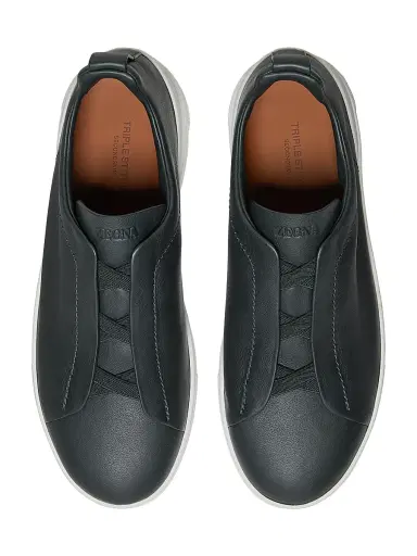 ZEGNA Men's Secondskin Triple Stitch Sneakers - Deep Green | Thumbnail 3