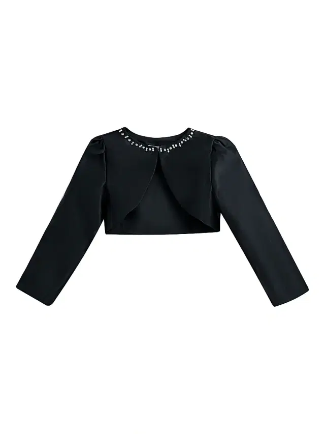 Tulleen Little Girl's & Girl's Cropped Satin Cardigan - Black
