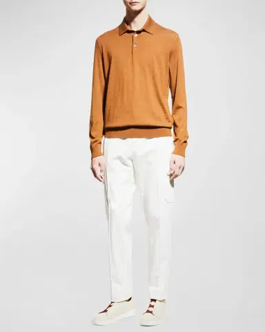 ZEGNA Men's Cashmere-Silk Polo Sweater | Thumbnail 2