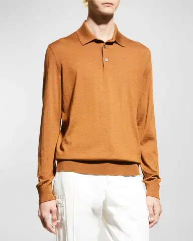 ZEGNA Men's Cashmere-Silk Polo Sweater | Thumbnail 4
