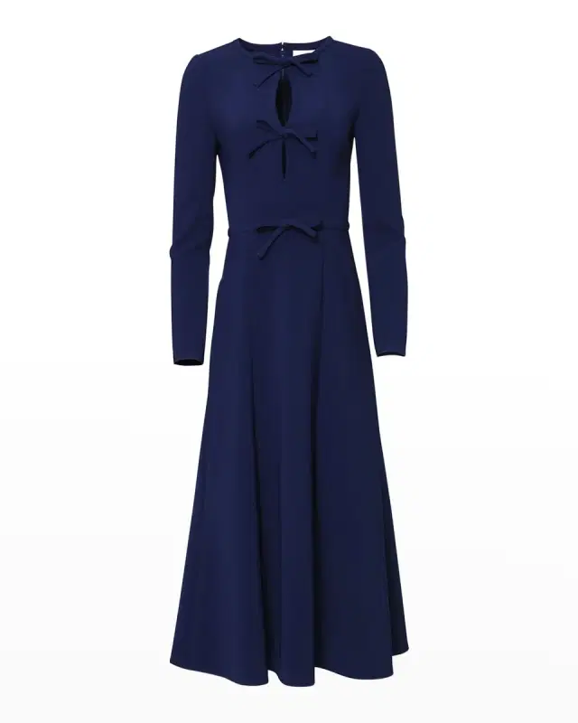 Triple Bow Keyhole-Front Midi Dress