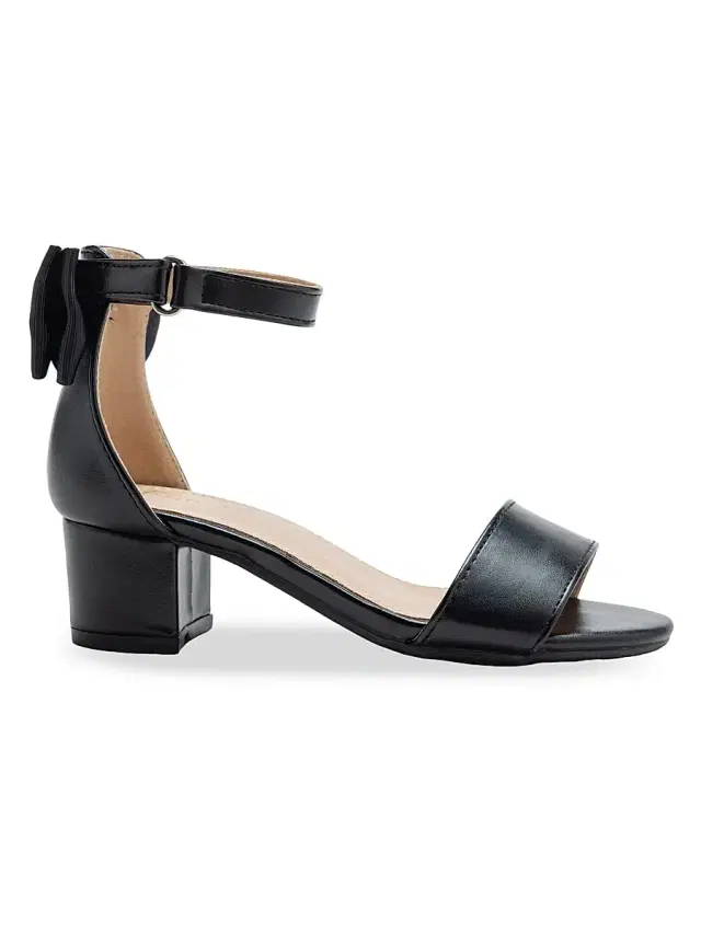 Tulleen Little Girl's and Girl's Satin Banded Block Heels - Black 5 (Child)