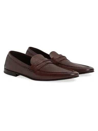 Zegna Men's Natural Grain Leather Mocassin Loafer - Light Brown - Size 10 | Thumbnail 2
