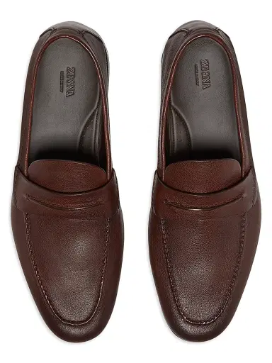 Zegna Men's Natural Grain Leather Mocassin Loafer - Light Brown - Size 10 | Thumbnail 3