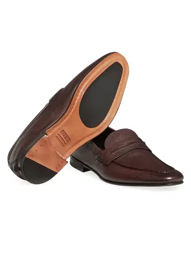Zegna Men's Natural Grain Leather Mocassin Loafer - Light Brown - Size 10 | Thumbnail 4