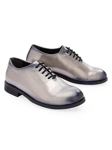 Moustache Little Boy's & Boy's Closed Lace Perforated Dress Shoes - Platinum 9 (Toddler) | Thumbnail 2