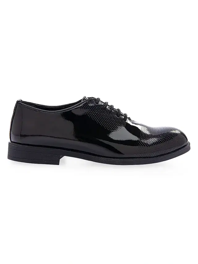 Moustache Little Boy's & Boy's Closed Lace Perforated Dress Shoes - Black 13 (Child)