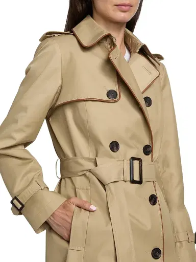 Mercer Collective Women's Faux Leather Trim Trench Coat - Birch Tan | Thumbnail 6