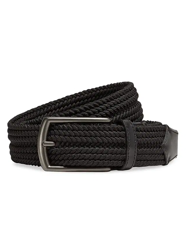 ZEGNA Men's Braided Rayon Belt - Black