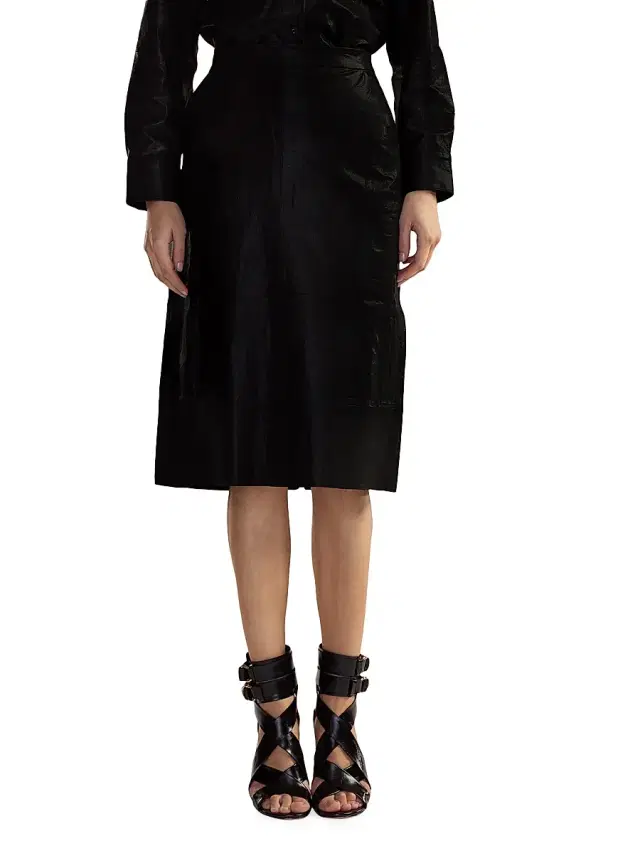Cynthia Rowley Women's Leather High-Waisted Back-Slit Midi-Skirt - Black