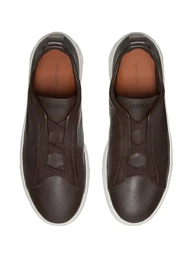 ZEGNA Men's Secondskin Triple Stitch Sneakers - Dark Brown | Thumbnail 3 ZEGNA Men's Secondskin Triple Stitch Sneakers - Dark Brown | Thumbnail 3