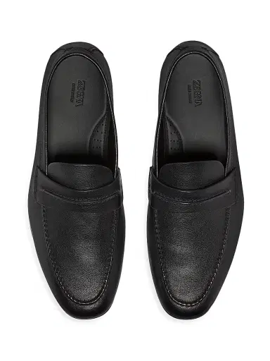 Zegna Men's Natural Grain Leather Mocassin Loafer | Thumbnail 3