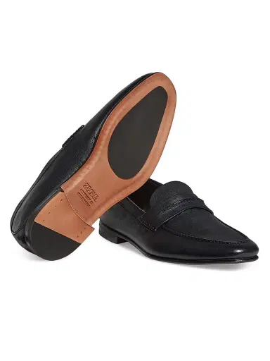 Zegna Men's Natural Grain Leather Mocassin Loafer | Thumbnail 4