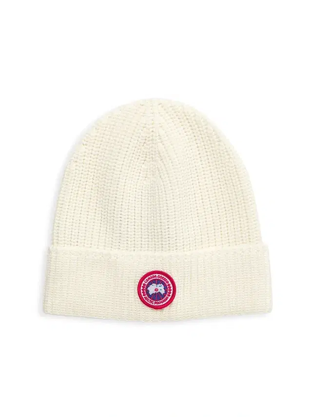 Canada Goose Men's Arctic Logo Patch Wool Beanie - Cotton Grass