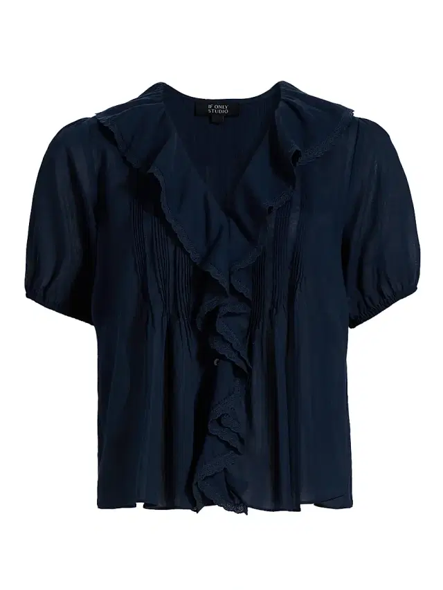 If Only Studio Women's Cotton Ruffled Top - Navy