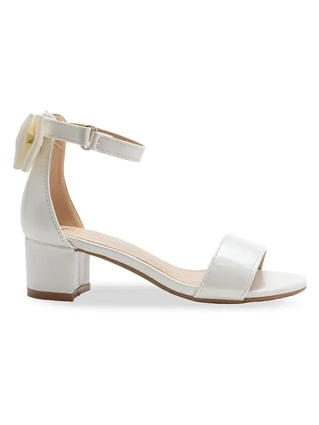 Little Girl's and Girl's Satin Banded Block Heels - White 7 (Child)