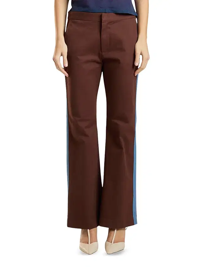Cynthia Rowley Women's Riley Side-Stripe Cotton Flared Crop Pants - Brown