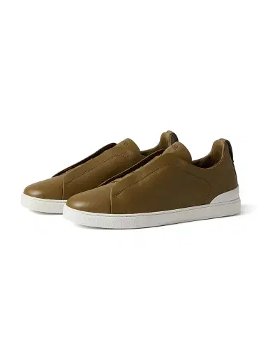 Zegna Men's Secondskin Triple Stitch Sneakers - Olive Green - Size 13 | Thumbnail 2