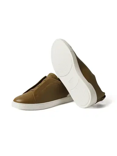 Zegna Men's Secondskin Triple Stitch Sneakers - Olive Green - Size 13 | Thumbnail 4