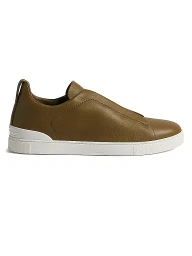 Zegna Men's Secondskin Triple Stitch Sneakers - Olive Green - Size 13 | Thumbnail 1