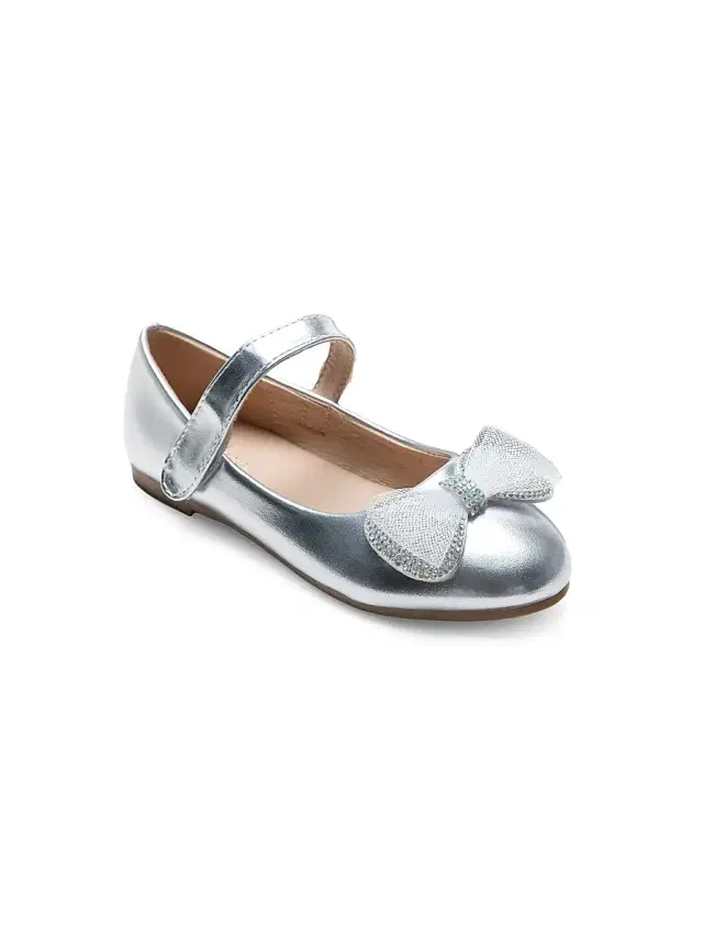 Little Girl's & Girl's Lydia Bow Flats - Silver 4 (Child)