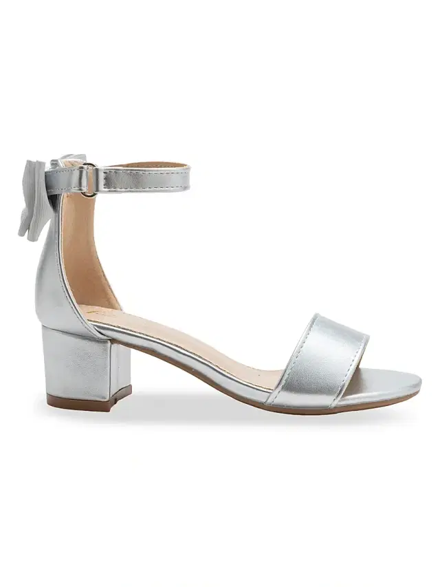 Tulleen Little Girl's and Girl's Satin Banded Block Heels - Silver 7 (Child)