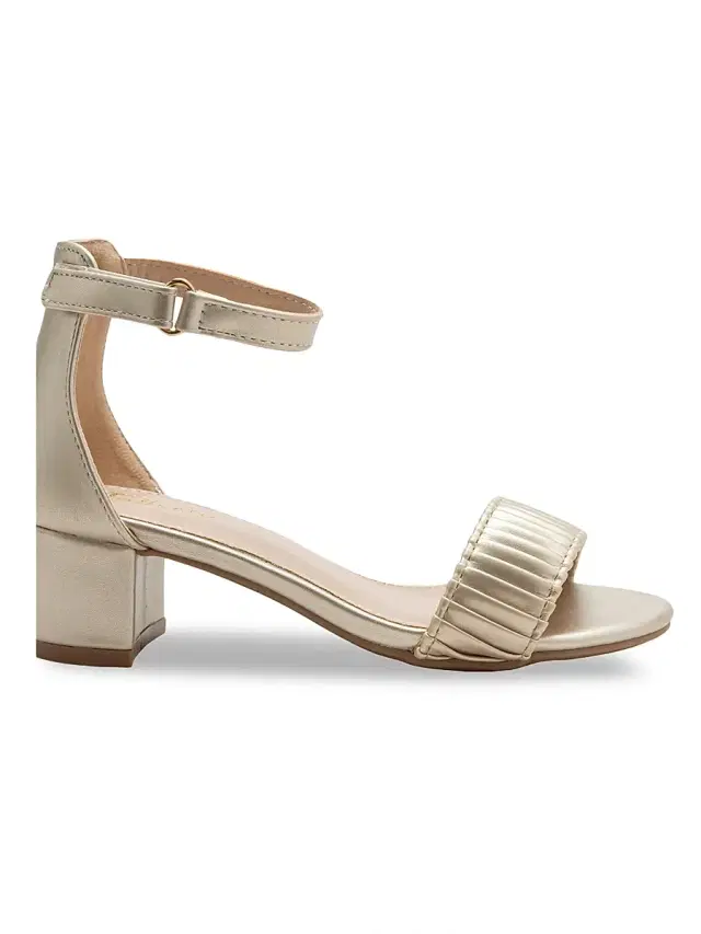 Tulleen Little Girl's and Girl's Pleated Lined Banded Block Heels - Gold 13 (Child)
