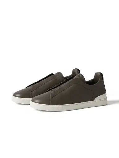 Zegna Men's Secondskin Triple Stitch Sneakers - Dark Taupe | Thumbnail 2