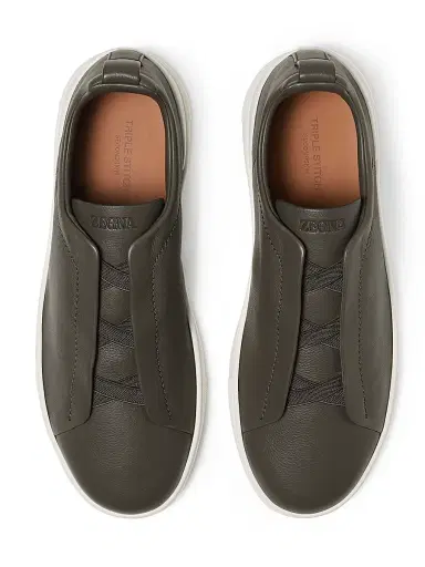 Zegna Men's Secondskin Triple Stitch Sneakers - Dark Taupe | Thumbnail 3