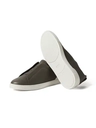 Zegna Men's Secondskin Triple Stitch Sneakers - Dark Taupe | Thumbnail 4