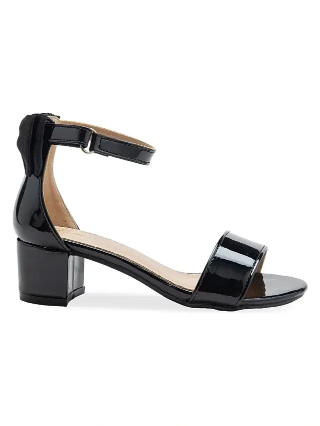 Tulleen Little Girl's and Girl's Patent Banded Block Heels - Black 5 (Child)
