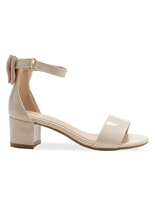 Tulleen Little Girl's and Girl's Patent Banded Block Heels - Beige 7 (Child)