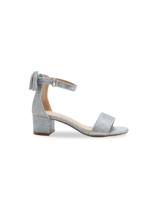 Little Girl's and Girl's Glitter Banded Block Heels - Silver 7 (Child)