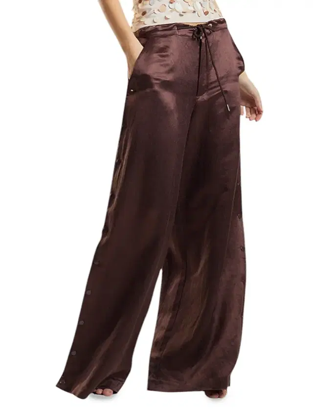 Cynthia Rowley Women's Breakaway Snap-Side Silk-Blend Wide-Leg Pants - Brown