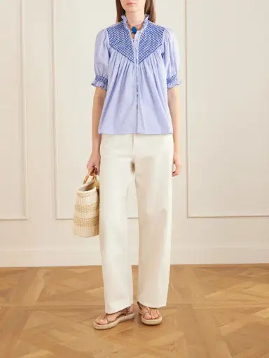 Loretta Caponi Milvia Shirred Striped Cotton-poplin Blouse | Thumbnail 2 Loretta Caponi Milvia Shirred Striped Cotton-poplin Blouse | Thumbnail 2