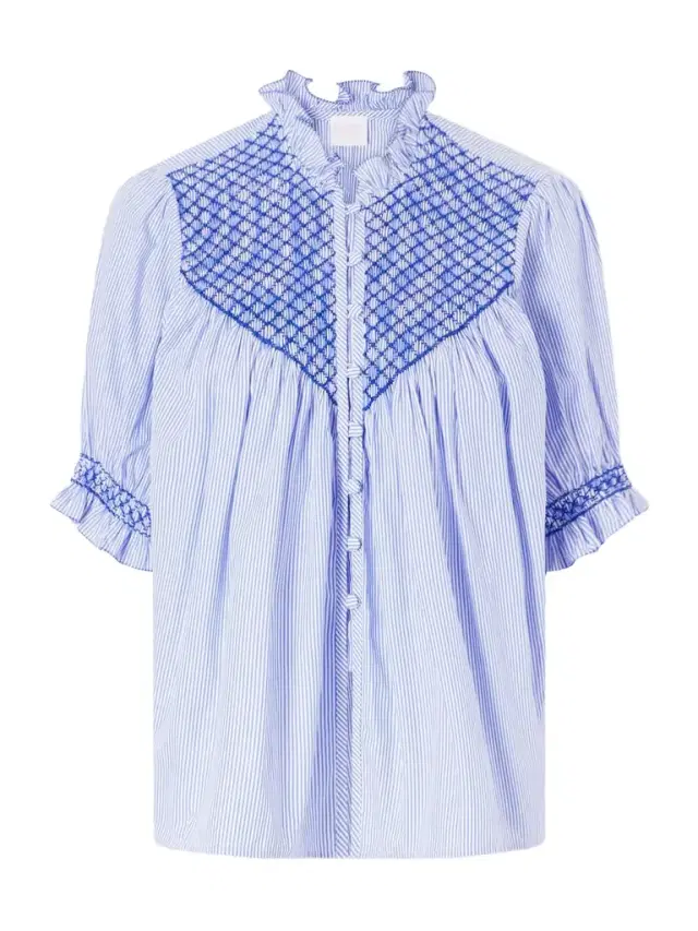 Milvia Shirred Striped Cotton-poplin Blouse