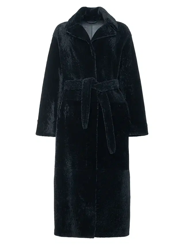 Gorski Women's Reversible Textured Shearling Lamb Coat with Side Slits, Belt - Black